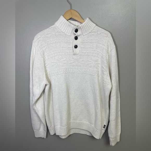 Chaps Other - CHAPS size Large Cream Cotton  3-Button Mock Neck Pullover Sweater prep winter